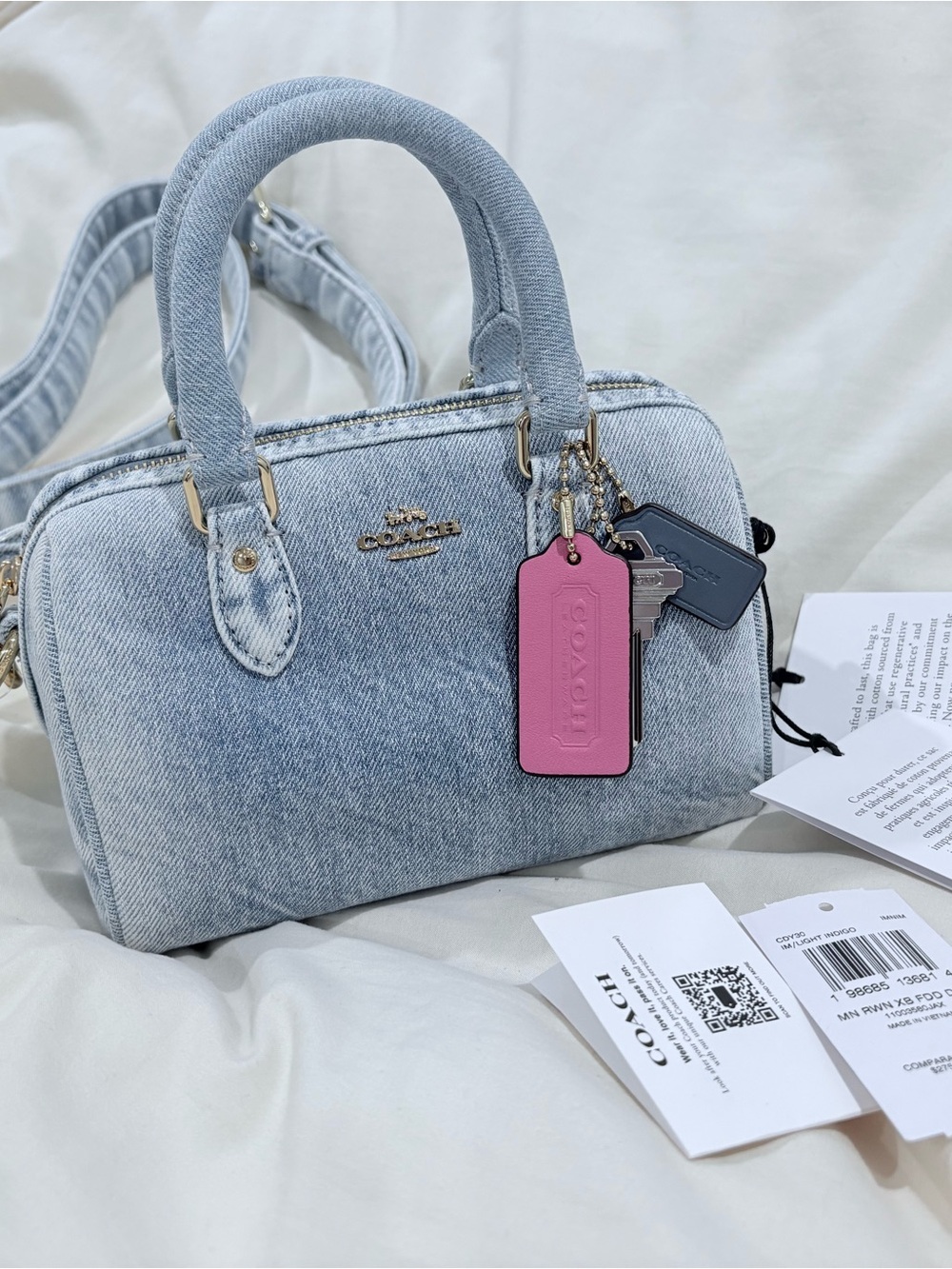 Coach Light Blue Denim Mini Satchel with Pink Tag